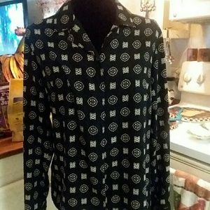 NWOT-Beautiful Silk BlacK-WHITE BLOUSE